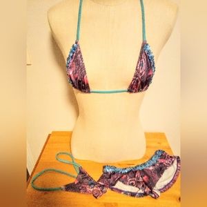 👙Handmade dancer/Rave 3 piece outfit, peacock pattern With sequins Small